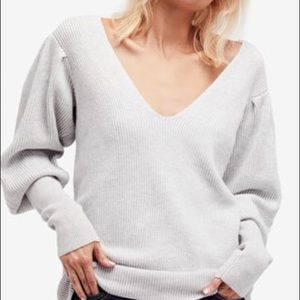 Free People Grey Puff Sleeve Sweater Size XS
